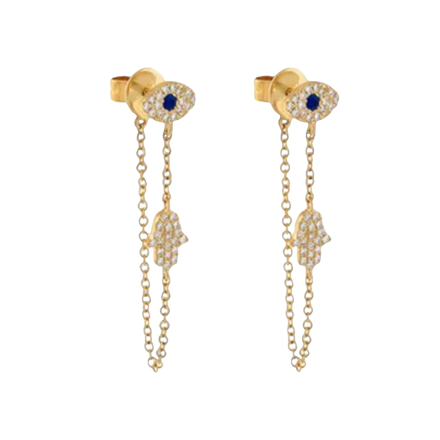 EVIL EYE / HAMSA HAND LINEAR EARRINGS